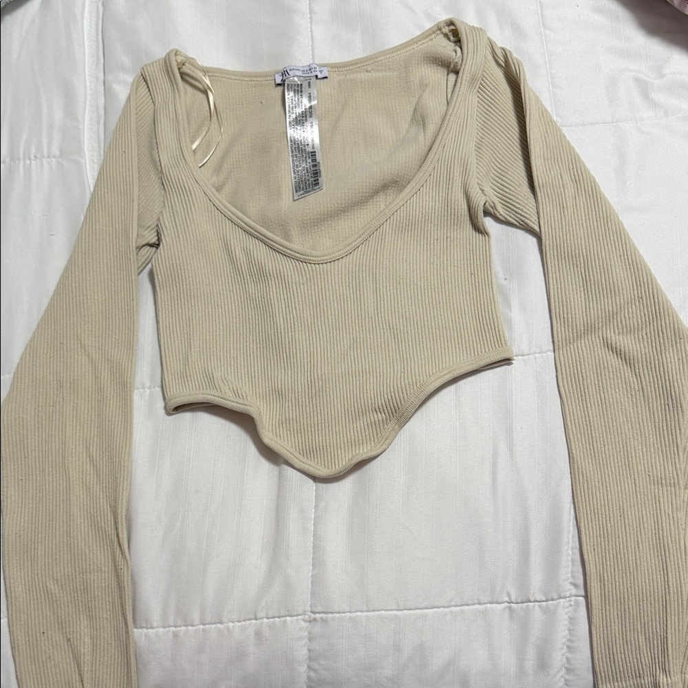 Zara Cream Ribbed Long Sleeve